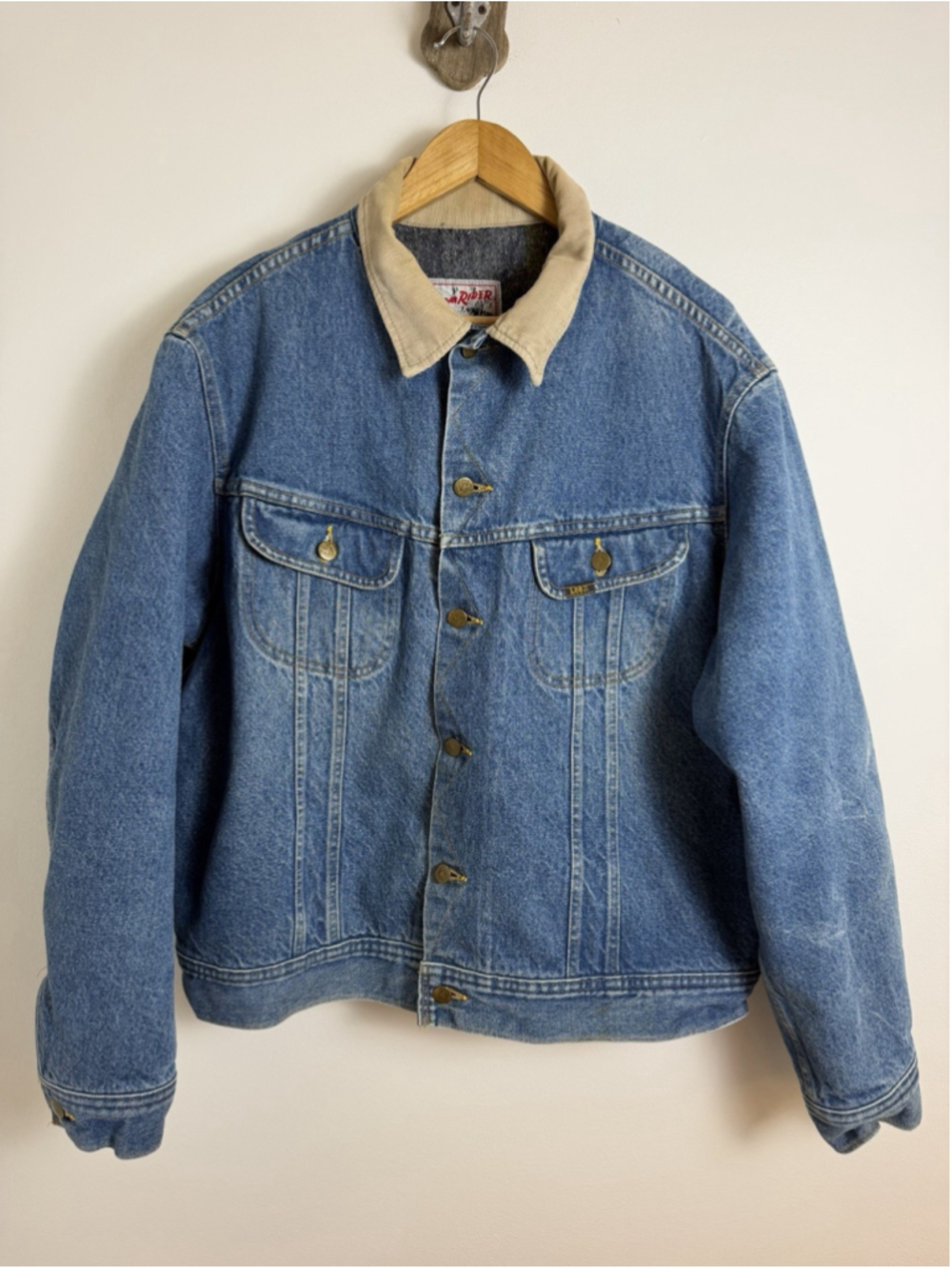 Vintage Lee Storm Rider Blanket Lined Denim Trucker Jacket Size 46